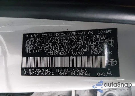 2015 Toyota Prius C Three z USA, uszkodzony, nr VIN JTDKDTB38F1108780